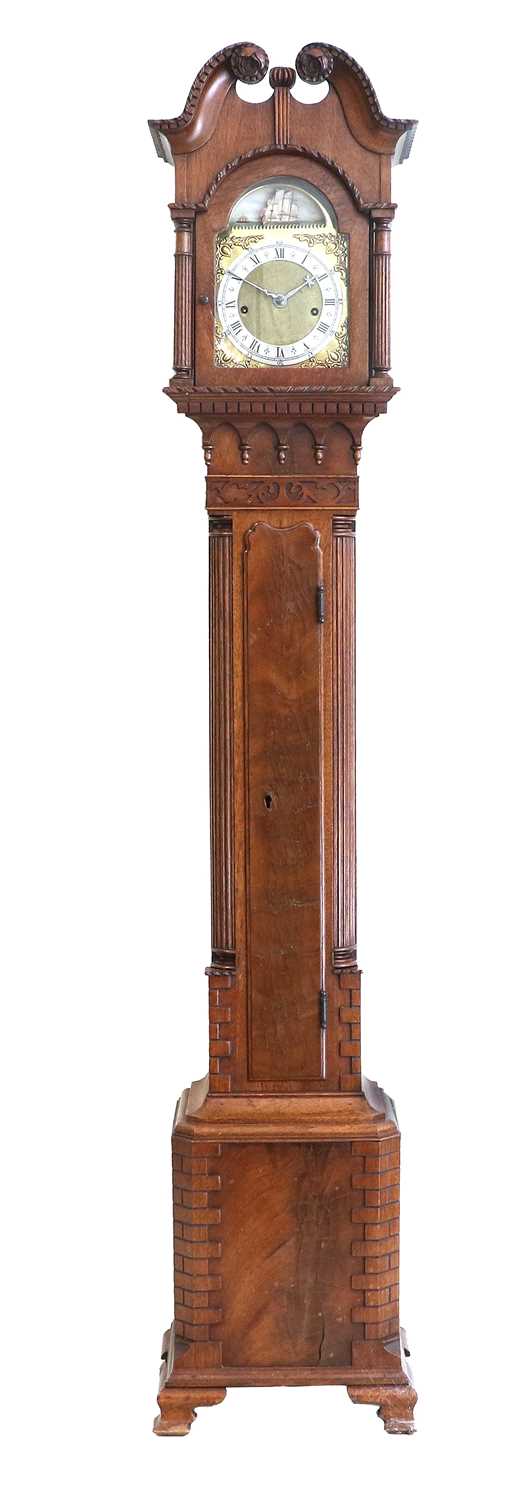 A Small Mahogany Longcase Clock, 20th Century and later, swan neck pediment, nicely figured case