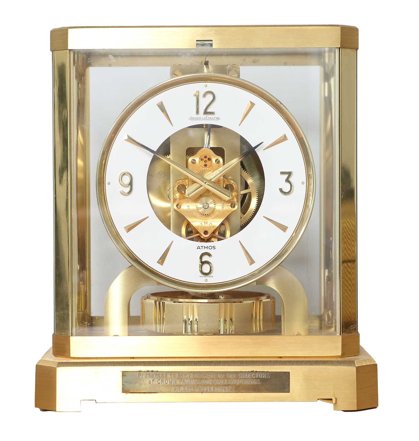 A Brass Atmos Clock, signed Jaeger LeCoultre, 20th Century, case with glass panels, front of the - Image 3 of 6