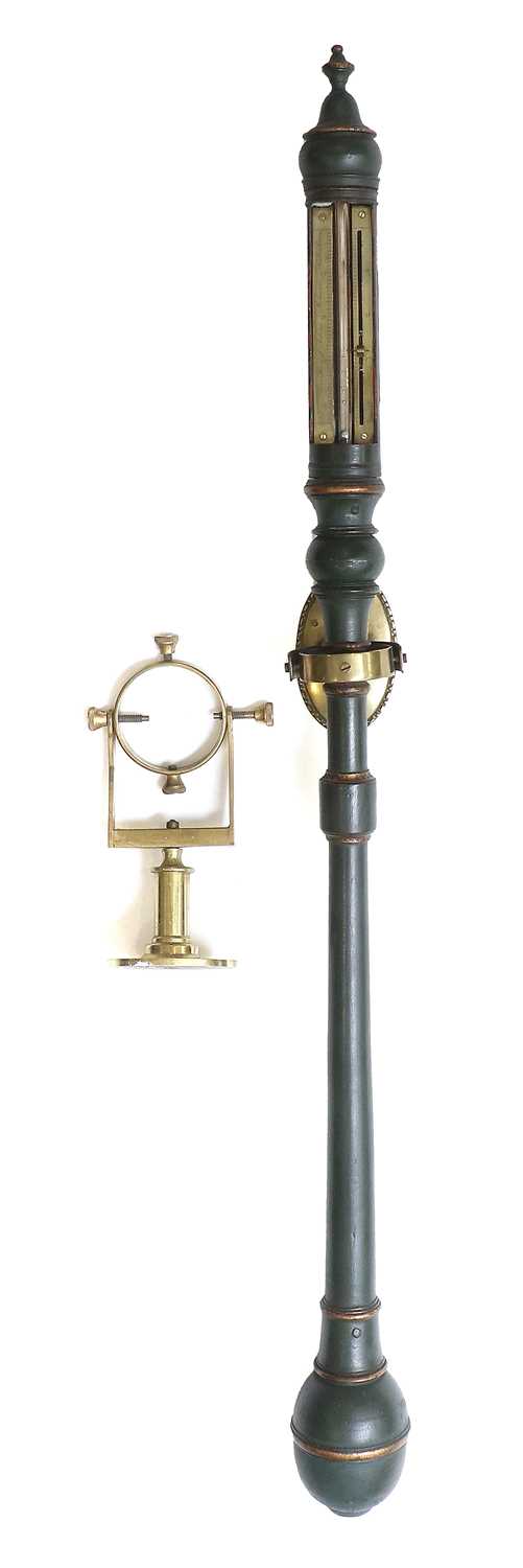 A "Ships" Type Stick Barometer, signed Antoni Molinari Kiobenhavn, 19th Century, green and gilt