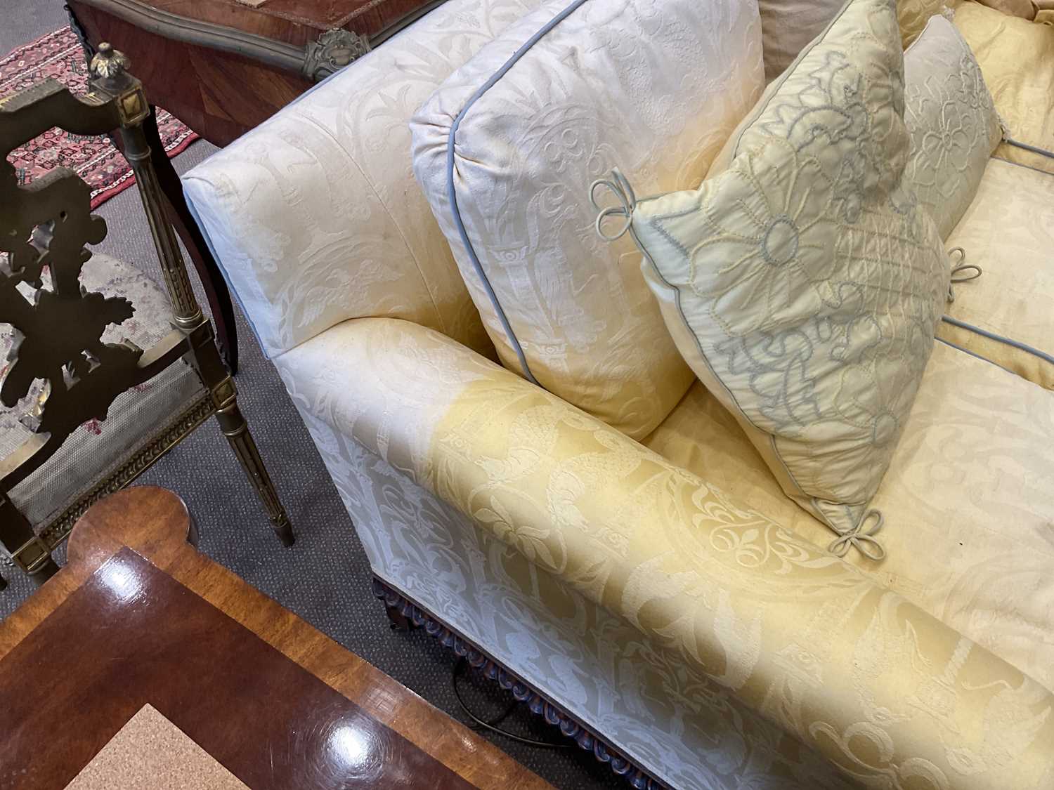 A Three Piece Suite Comprising a Pair of Early 20th Century Carved Mahogany Armchairs and a Three - Image 3 of 11