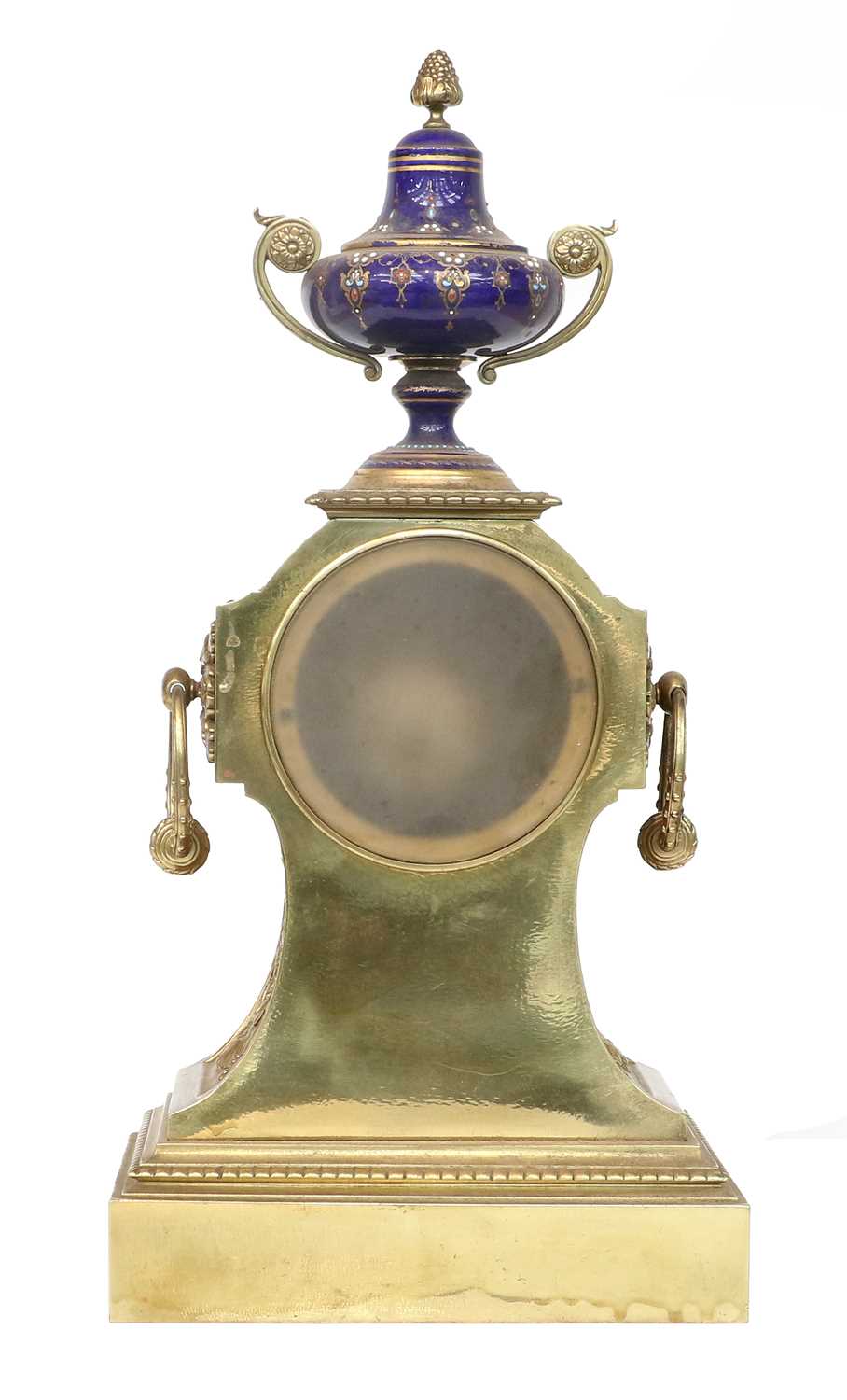 A French Gilt Metal and Blue Porcelain Mounted Striking Mantel Clock, retailed by Arnold & Lewis, - Image 4 of 6