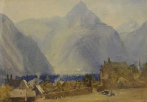 Attributed to Sir William Russell Flint RA, PRWS (1880-1969) Scottish Continental village in the