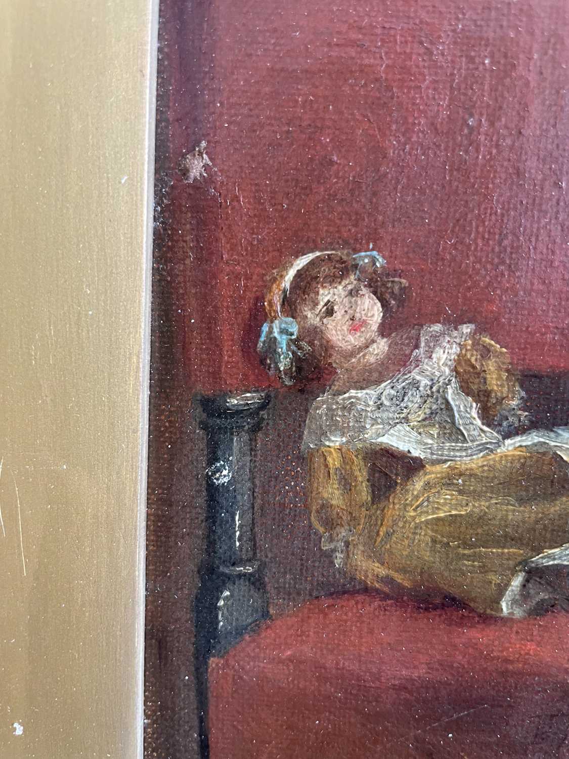 British School (Later 19th Century) Stringing a necklace - young lady standing in an interior - Bild 5 aus 11