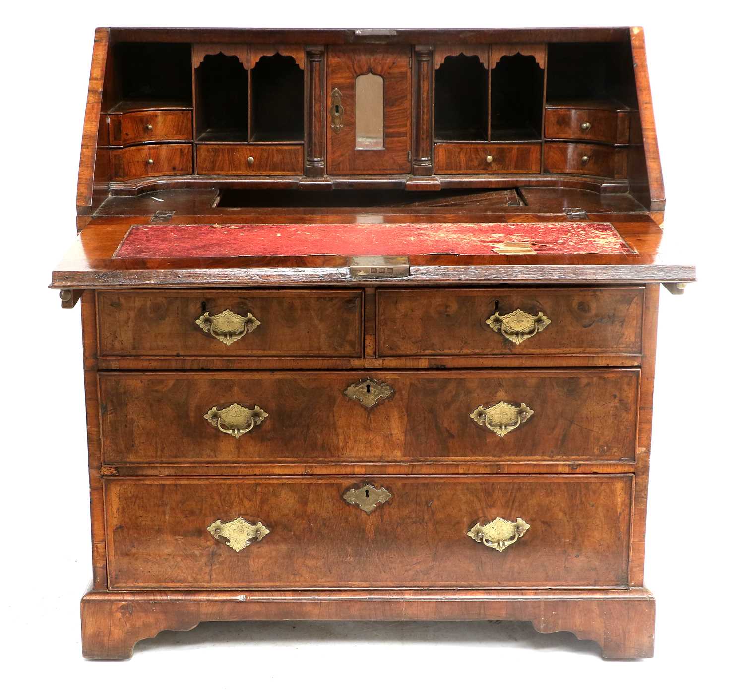 A Queen Anne Walnut and Featherbanded Bureau, early 18th century, the crossbanded fall front - Image 2 of 3