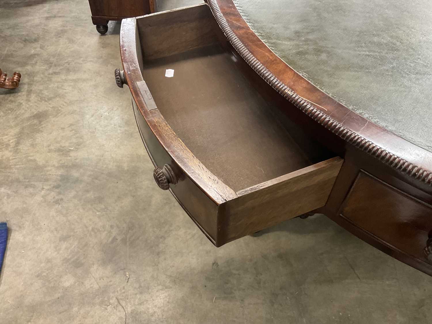 A Regency Mahogany Drum Table, early 19th century, with later green leather skiver above a gadrooned - Image 9 of 12