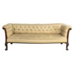 A Victorian Carved Mahogany Three-Seater Chippendale-Style Sofa, late 19th century, covered in