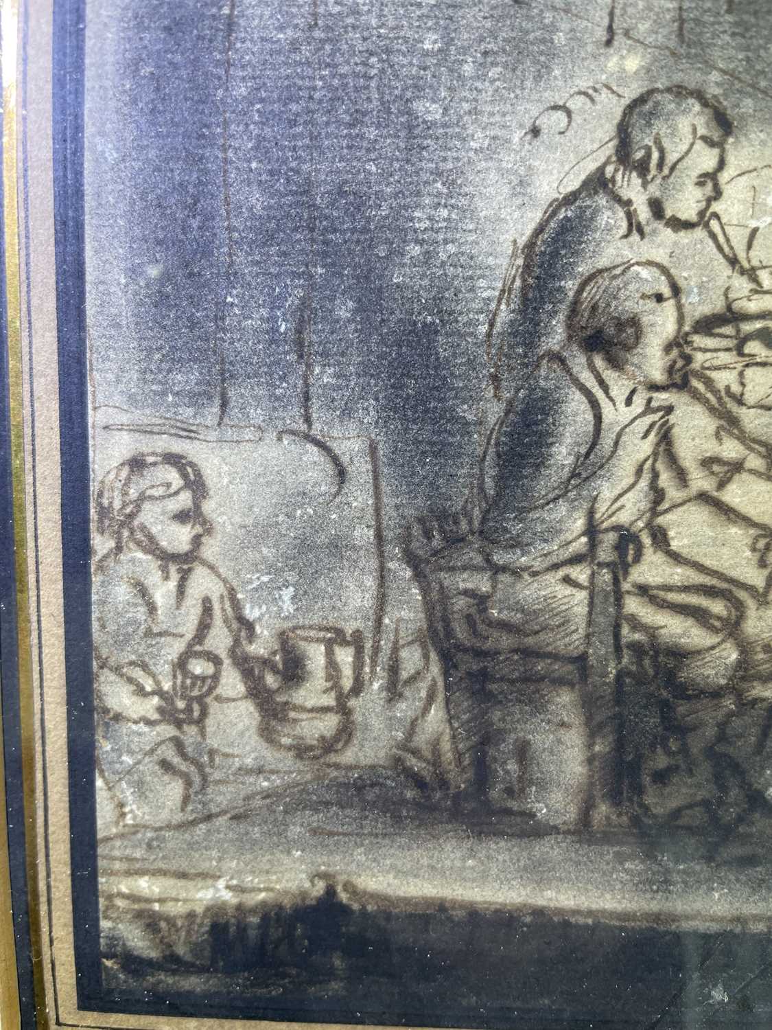 Follower of Rembrandt (1606-1669) Dutch Supper at Emmaus Ink and wash, 19cm by 18cm A flat, even - Image 5 of 10