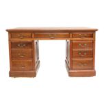 A Victorian Mahogany Double-Pedestal Desk, 3rd quarter 19th century, with Hobbs & Co, London brass