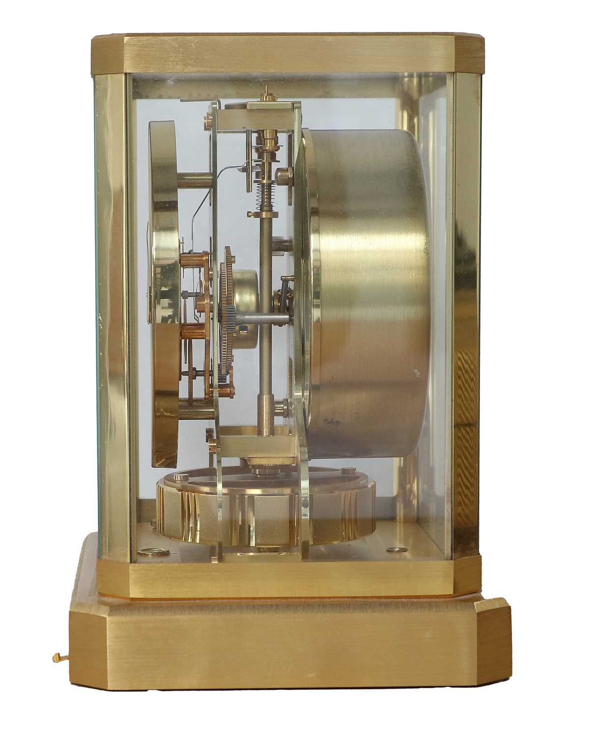 A Brass Atmos Clock, signed Jaeger LeCoultre, 20th Century, case with glass panels, front of the - Image 5 of 6
