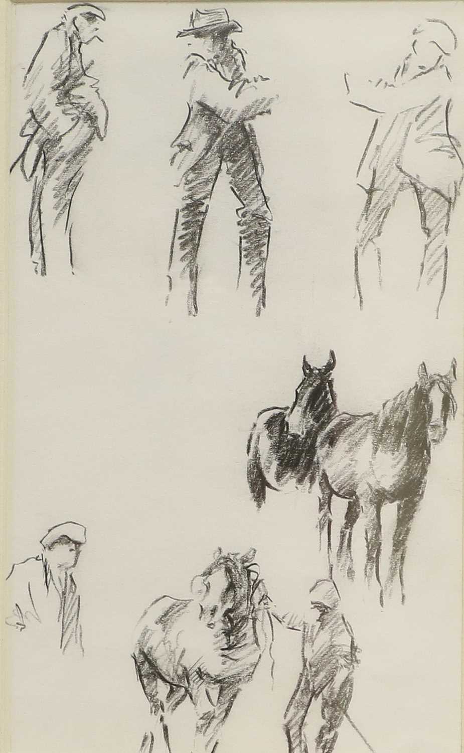 Brian Irving (1931-2013) Dalesmen and working horses, c.1960s Charcoal, together with a further