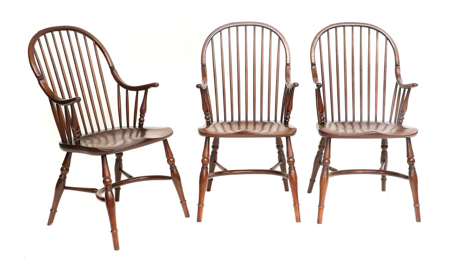 A Set of Six Stained Oak/Ash Windsor-Style Armchairs, of recent date, each with spindle back - Image 3 of 3