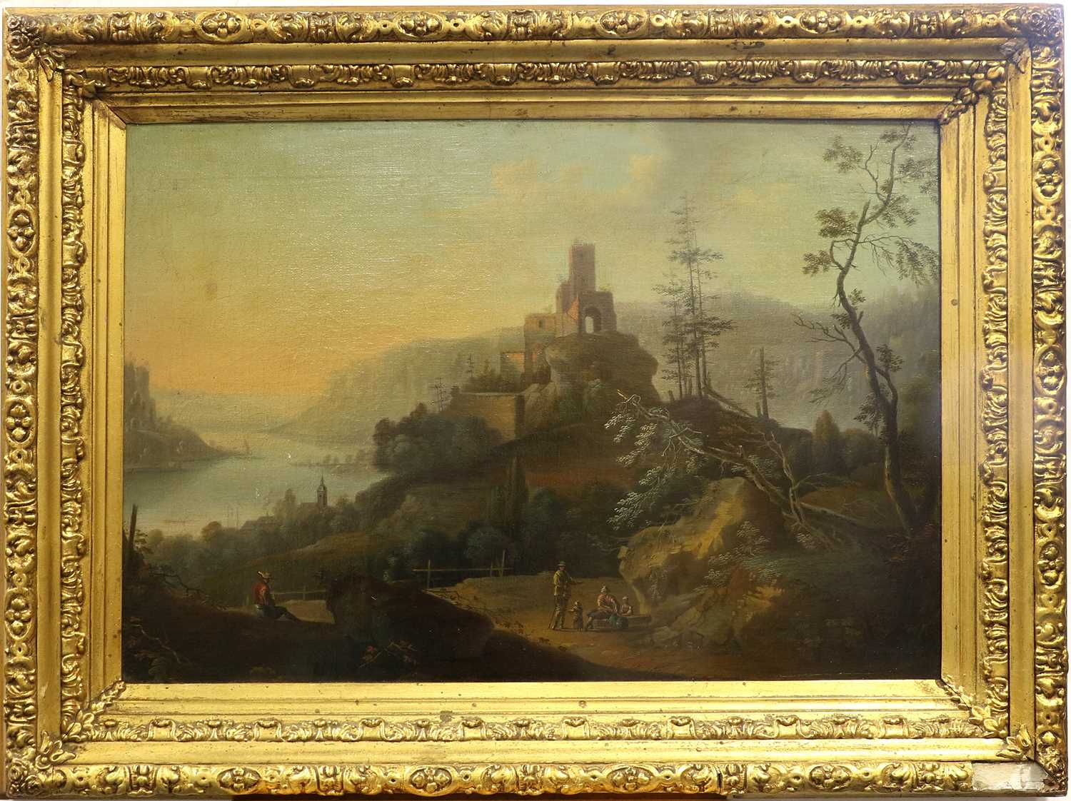 Follower of Johann Christian Vollerdt (18th Century) German Rhineland landscape with figures on a - Image 2 of 25