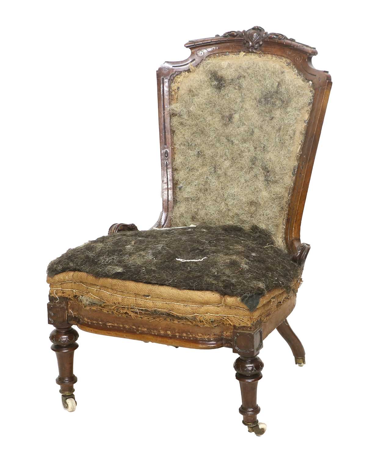 A Victorian Carved Walnut-Framed Three-Piece Suite, circa 1870, comprising: a two-seater sofa with - Image 6 of 6
