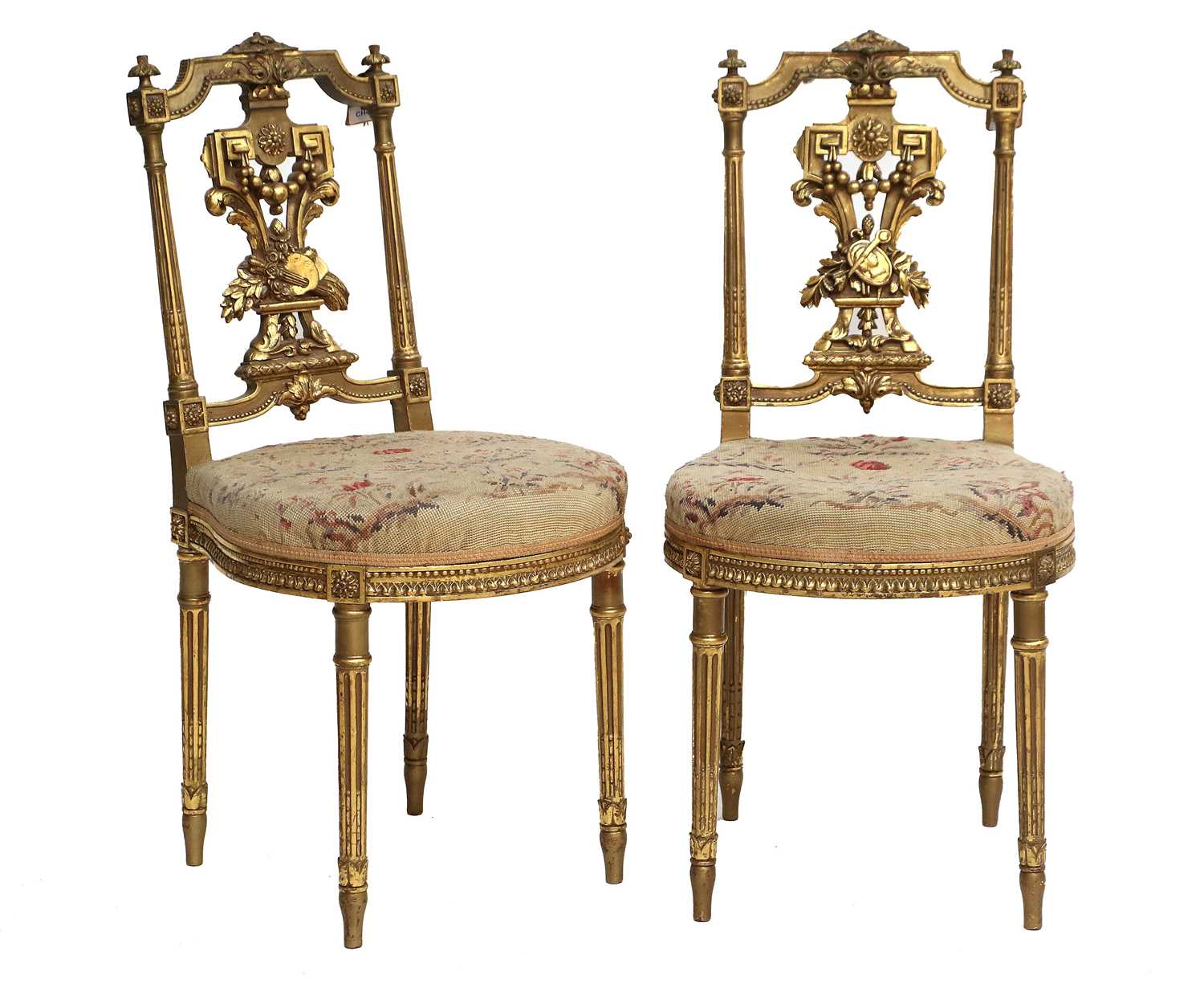 A Pair of Late 19th Century Giltwood Side Chairs, labelled Le Garde Meuble Public, Bedel & Co,