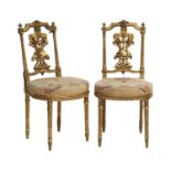 A Pair of Late 19th Century Giltwood Side Chairs, labelled Le Garde Meuble Public, Bedel & Co,