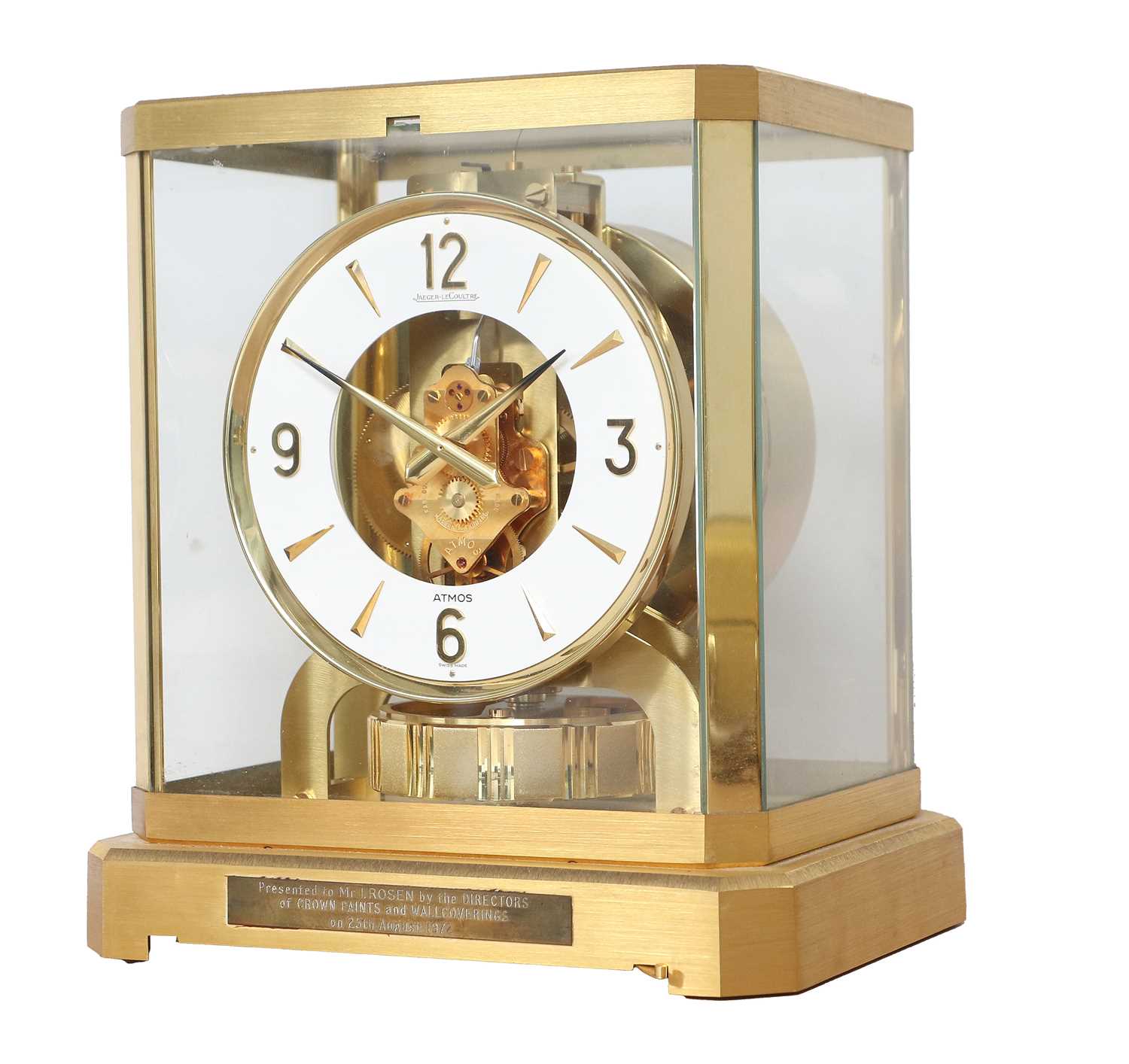 A Brass Atmos Clock, signed Jaeger LeCoultre, 20th Century, case with glass panels, front of the - Image 2 of 6