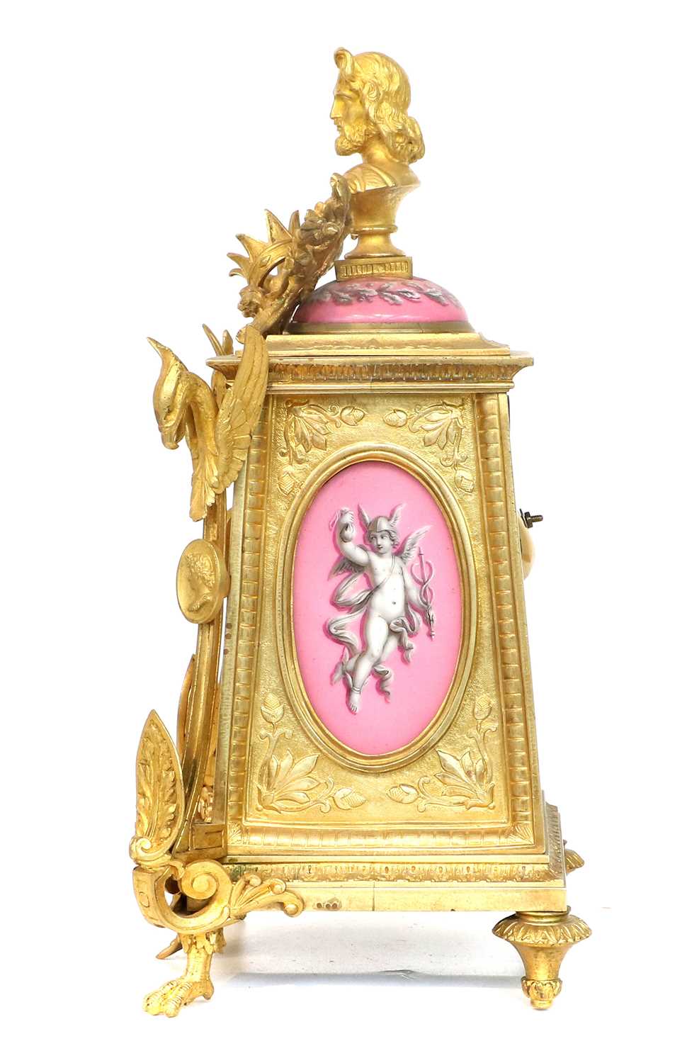A Gilt Metal and Porcelain Mounted Striking Mantel Clock, circa 1890, case surmounted with a bust of - Image 4 of 7