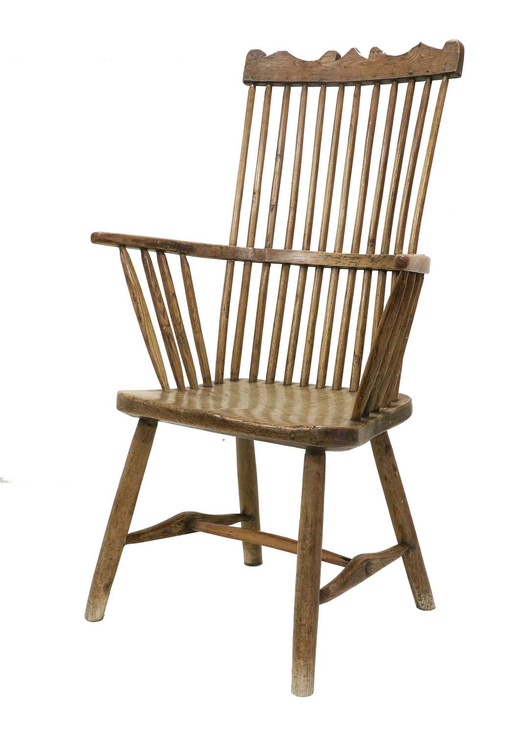 An Ash Comb-Back Windsor Armchair, late 18th/early 19th century, with traces of green paint, the