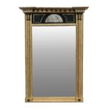 A Regency Gilt and Part-Ebonised Pier Glass, early 19th century, of breakfront form with ball