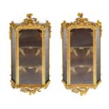 A Pair of Victorian Gilt and Gesso Wall-Mounted Display Cabinets, 2nd half 19th century, the moulded