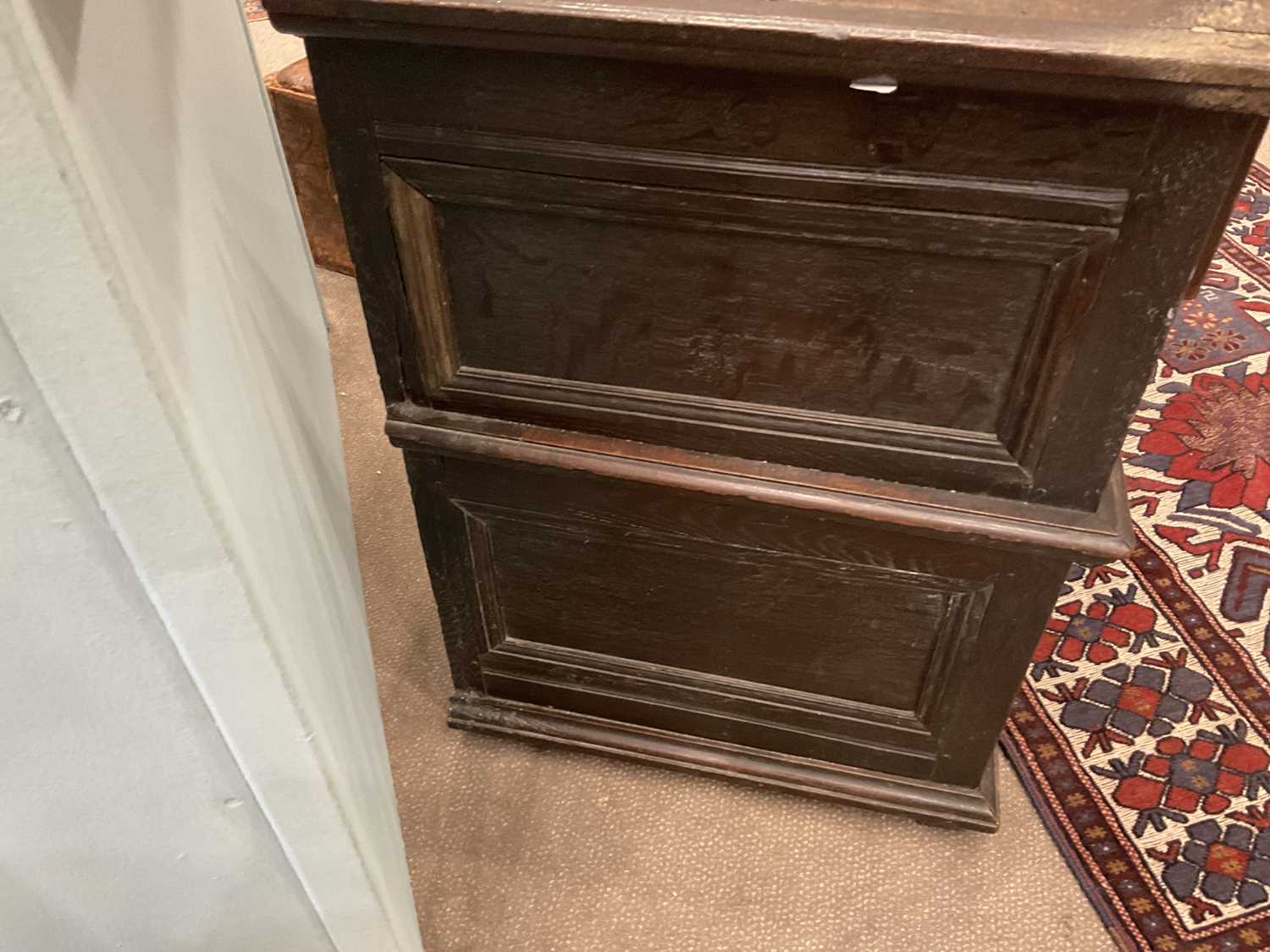 A Late 17th Century Oak Chest, in two sections, the moulded top above four two-as-one moulded - Image 5 of 7