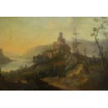 Follower of Johann Christian Vollerdt (18th Century) German Rhineland landscape with figures on a