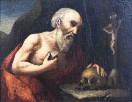 Manner of Guercino (1591-1666) Italian St Jerome Oil on card? laid onto panel, 17cm by 22cm
