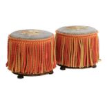 A Pair of Victorian Rosewood-Framed Circular Stools, 2nd half 19th century, with original beadwork