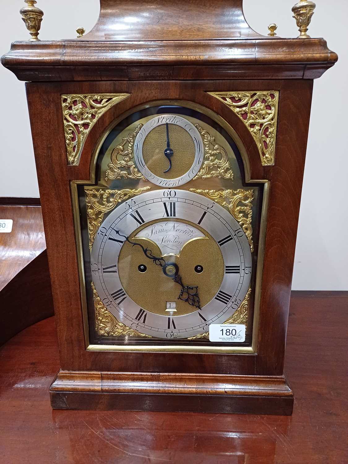 A Mahogany Striking Table Clock, signed Saml Norton, London, circa 1770, inverted bell top case with - Image 16 of 21