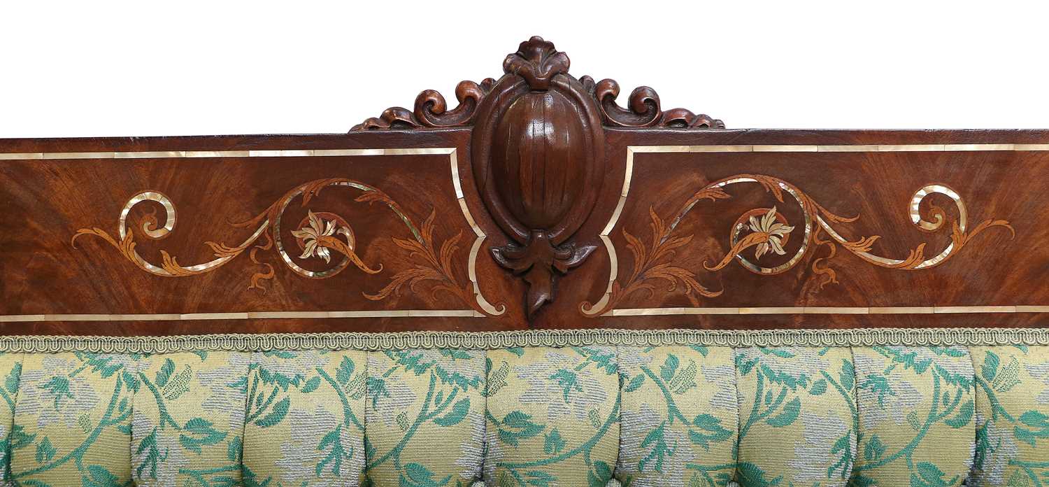 A Late 19th Century American Carved Mahogany, Marquetry and Mother-of-Pearl-Inlaid Two-Seater - Image 4 of 4