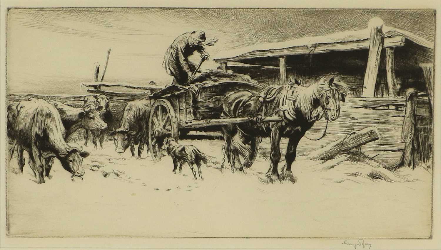 George Soper RE (1870-1942) Loading the cart in Winter Signed in pencil, black and white etching, - Bild 2 aus 27