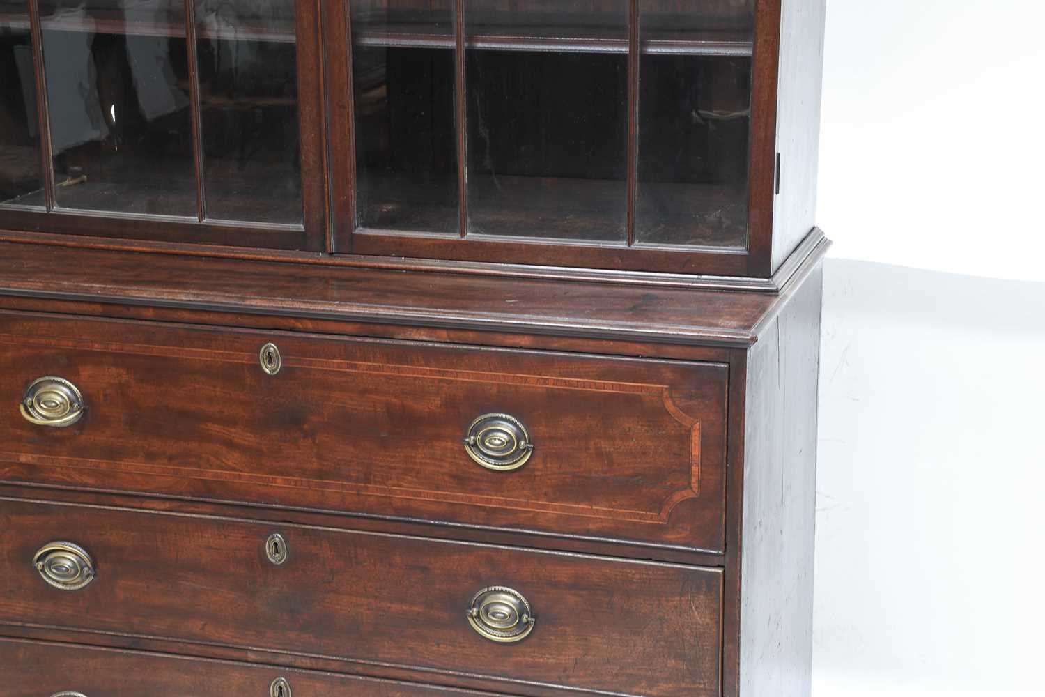 A George III Mahogany, Tulipwood-Banded and Boxwood-Strung Secretaire Bookcase, circa 1820, the - Image 2 of 3