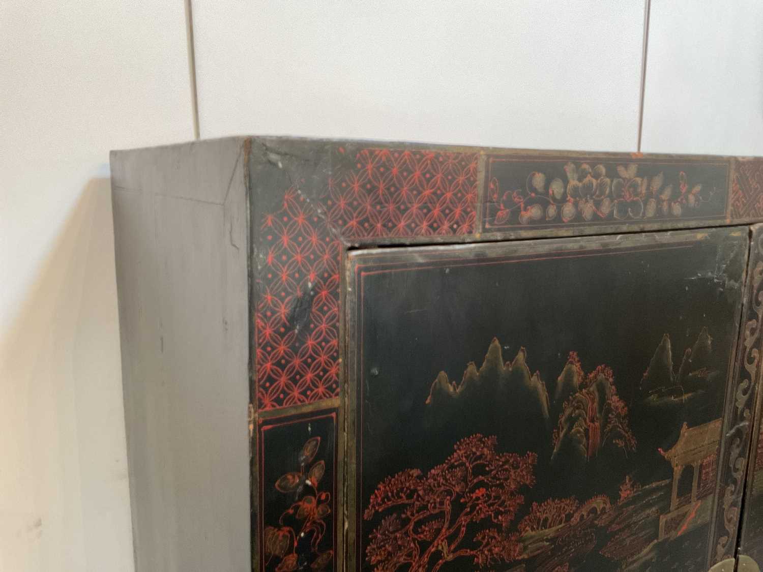 A Chinese Ebonised and Parcel Gilt Wedding Cabinet, late 19th/early 20th century, the two cupboard - Image 3 of 14