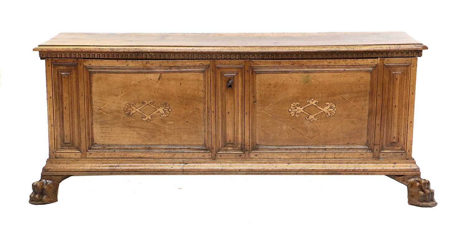 A Late 17th Century Italian Walnut and Marquetry-Inlaid Cassone, the hinged lid enclosing a candle - Image 2 of 5