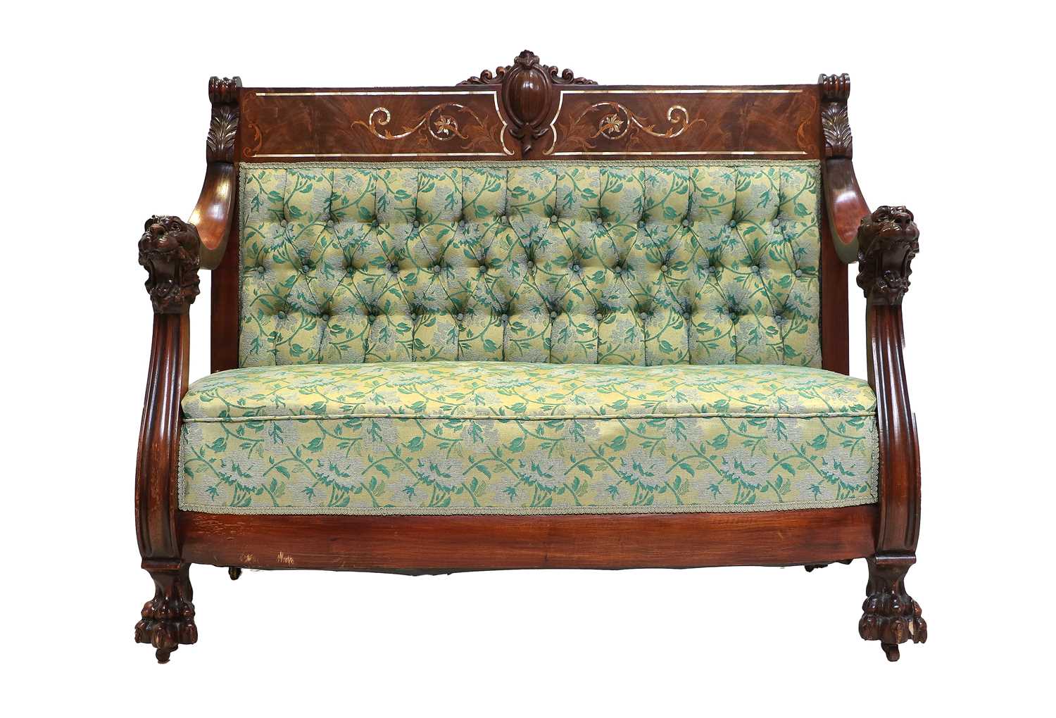A Late 19th Century American Carved Mahogany, Marquetry and Mother-of-Pearl-Inlaid Two-Seater - Image 2 of 4
