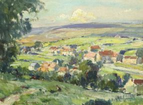 Owen Bowen ROI, PRCamA (1873-1967) A Yorkshire Village Signed, oil on canvas board, 23cm by 31cm