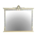 An Early Victorian Gilt and Gesso Overmantel Mirror, mid 19th century, repainted white and blue, the