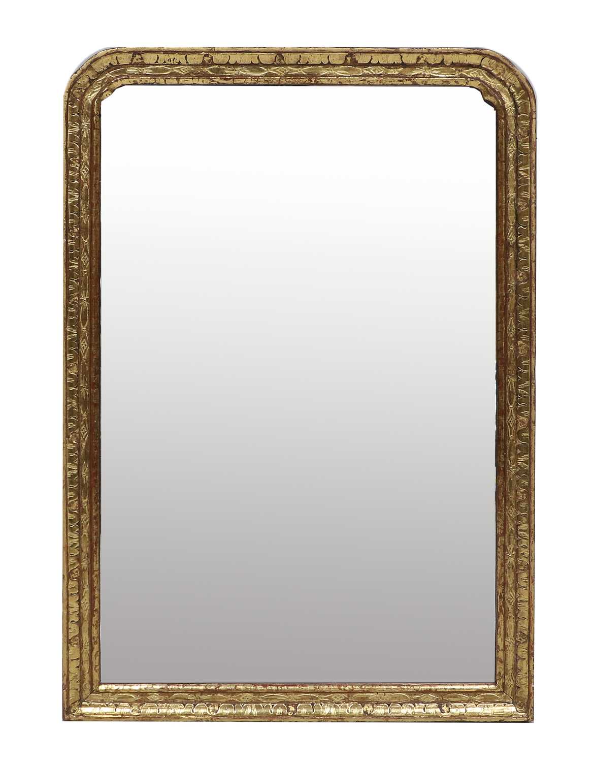 A George III Carved Giltwood Mirror, late 18th century, the later plain mirror plate within a