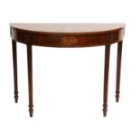 A Reproduction Mahogany and Satinwood D-Shape Table, in George III style, the crossbanded and