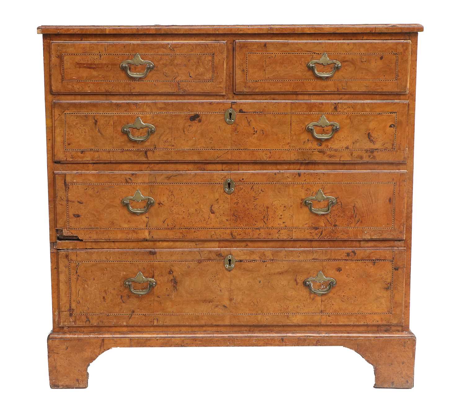 A George I Burr Walnut and Parquetry-Decorated Straight-Front Chest of Drawers, early 18th
