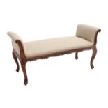 A Late 19th/Early 20th Century Carved Mahogany Window Seat, in French Hepplewhite style, recovered