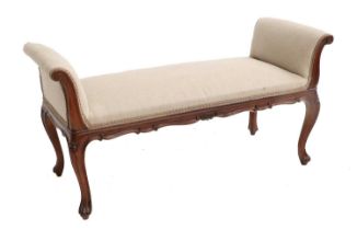 A Late 19th/Early 20th Century Carved Mahogany Window Seat, in French Hepplewhite style, recovered