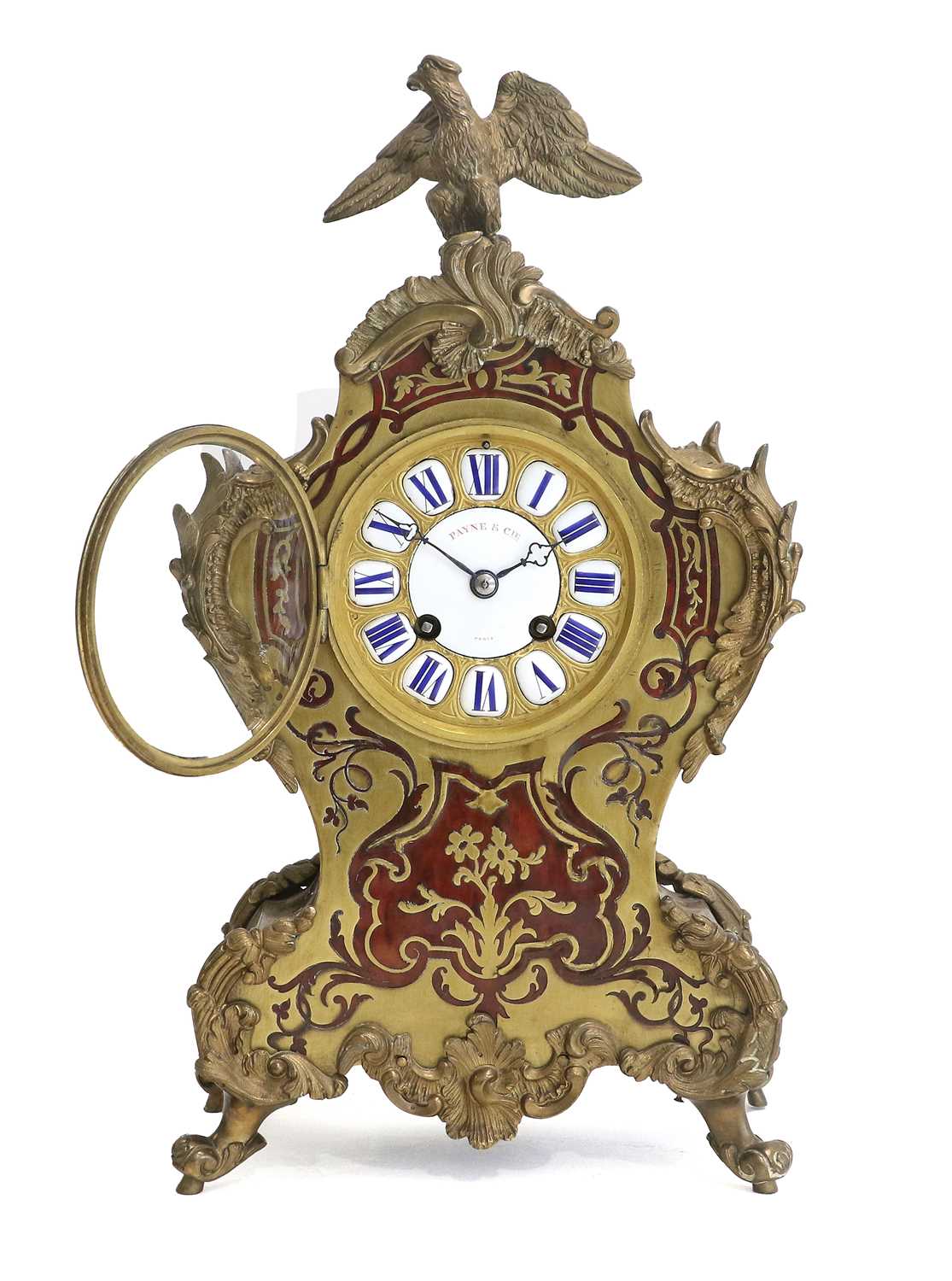 A French Gilt Metal and Tortoiseshell "Boulle" Striking Mantel Clock, retailed by Payne & Cie, - Bild 3 aus 6