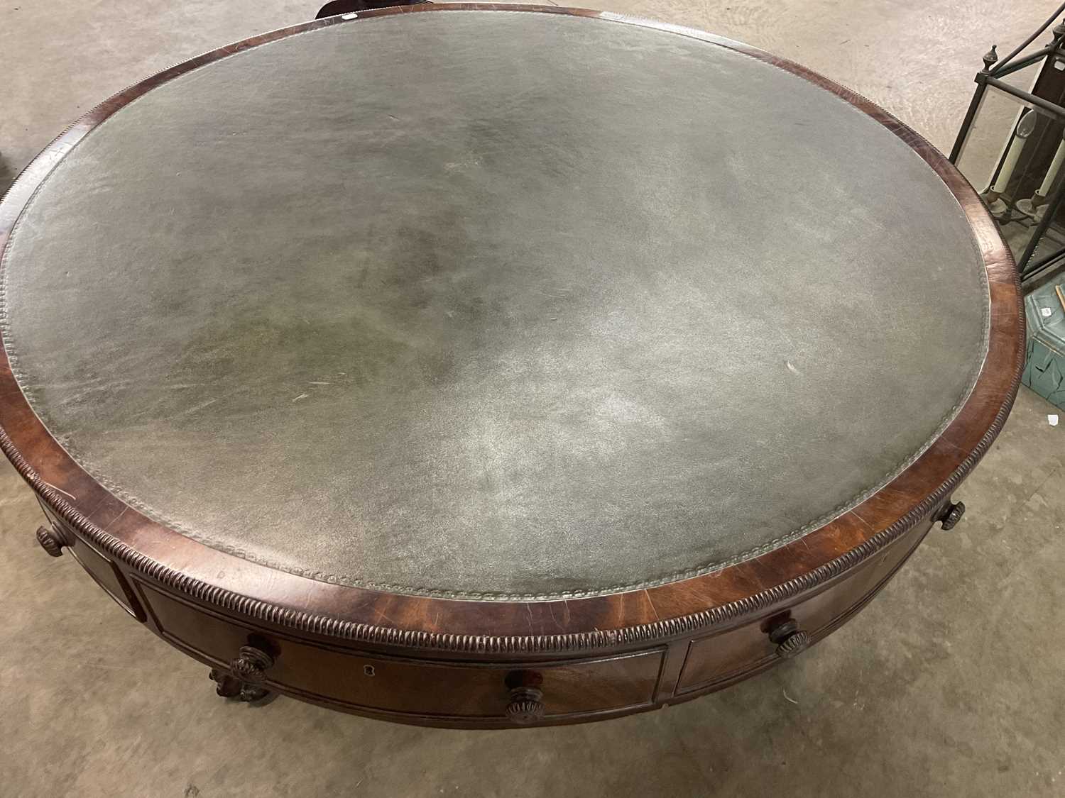 A Regency Mahogany Drum Table, early 19th century, with later green leather skiver above a gadrooned - Image 8 of 12