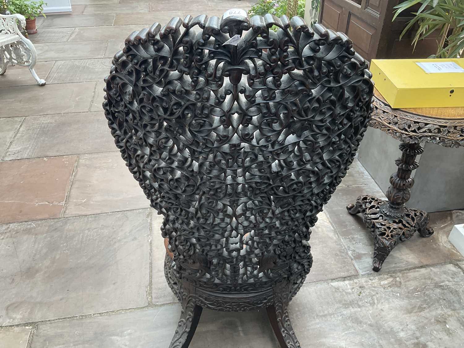 A Late 19th Century Anglo-Indian Bombay Slipper Shaped Chair, with foliate carved back support and - Image 6 of 7