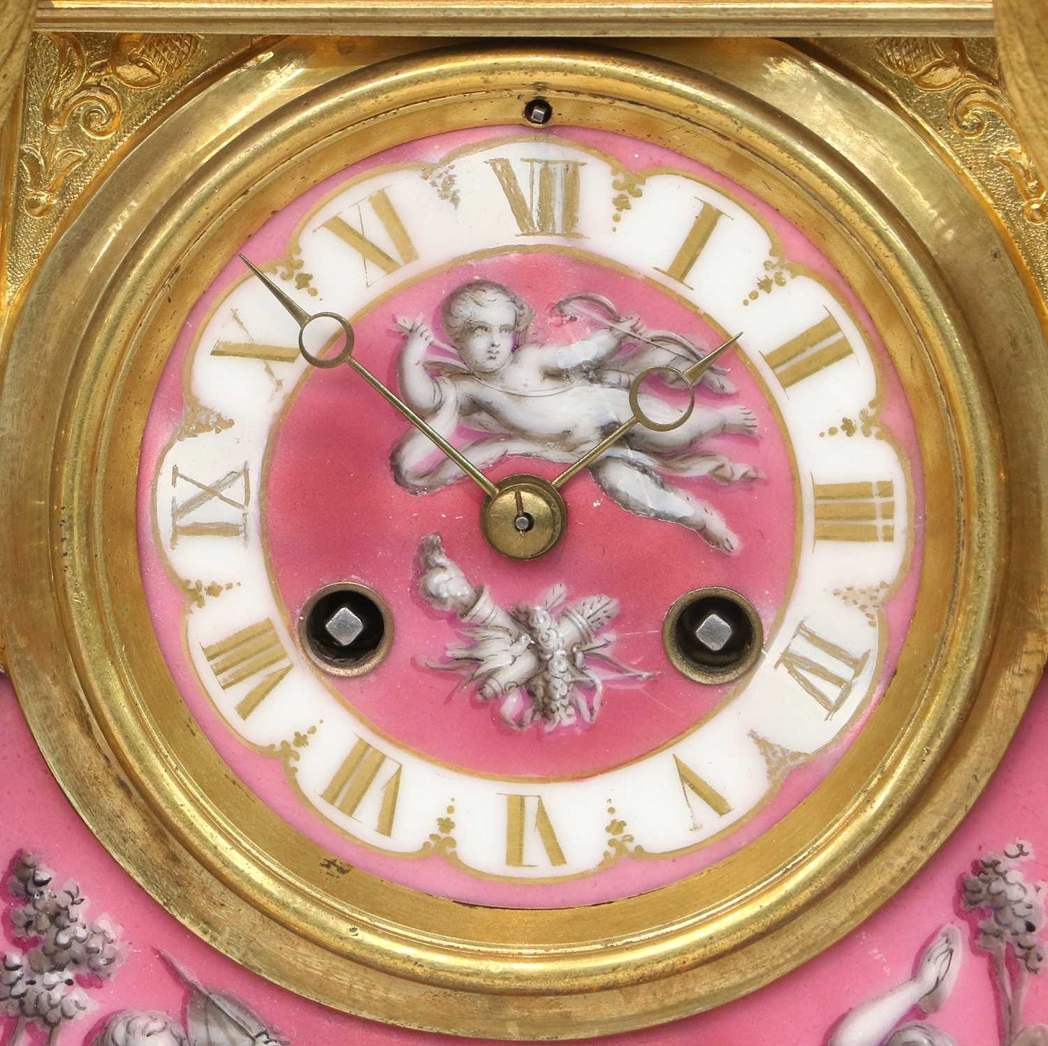 A Gilt Metal and Porcelain Mounted Striking Mantel Clock, circa 1890, case surmounted with a bust of - Image 3 of 7