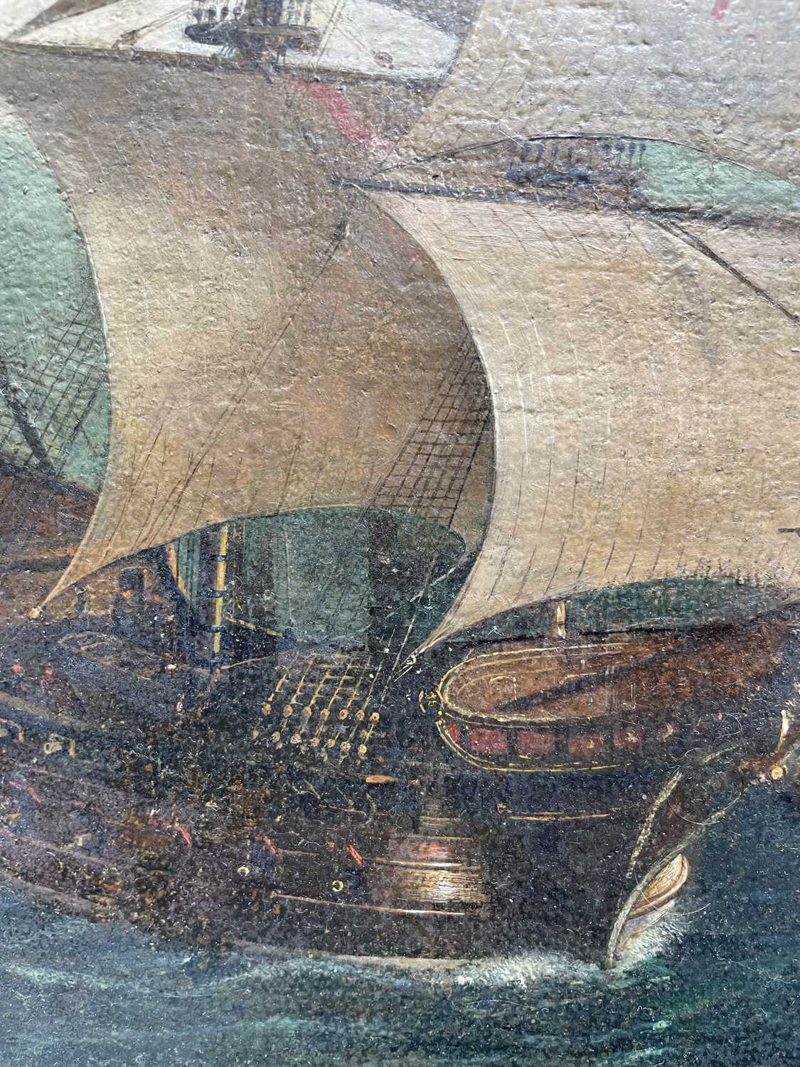 Style of Jan van Leyden (1509-1536) Dutch Warships off the coast Oil on canvas, 46.5cm by 93cm A - Bild 13 aus 20