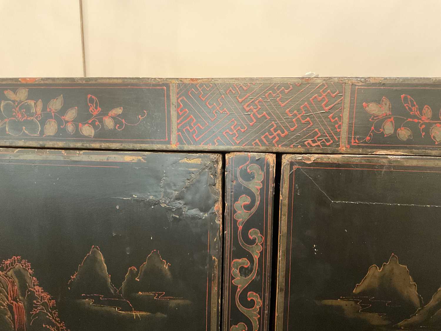 A Chinese Ebonised and Parcel Gilt Wedding Cabinet, late 19th/early 20th century, the two cupboard - Image 9 of 14