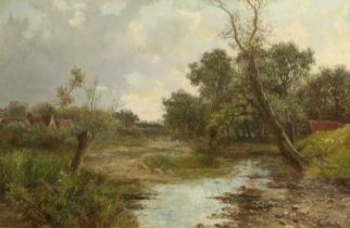 Abraham Hulk Jnr. (1851-1922) "Netley Pond, near Gomshall, Surrey" Signed, signed, inscribed and