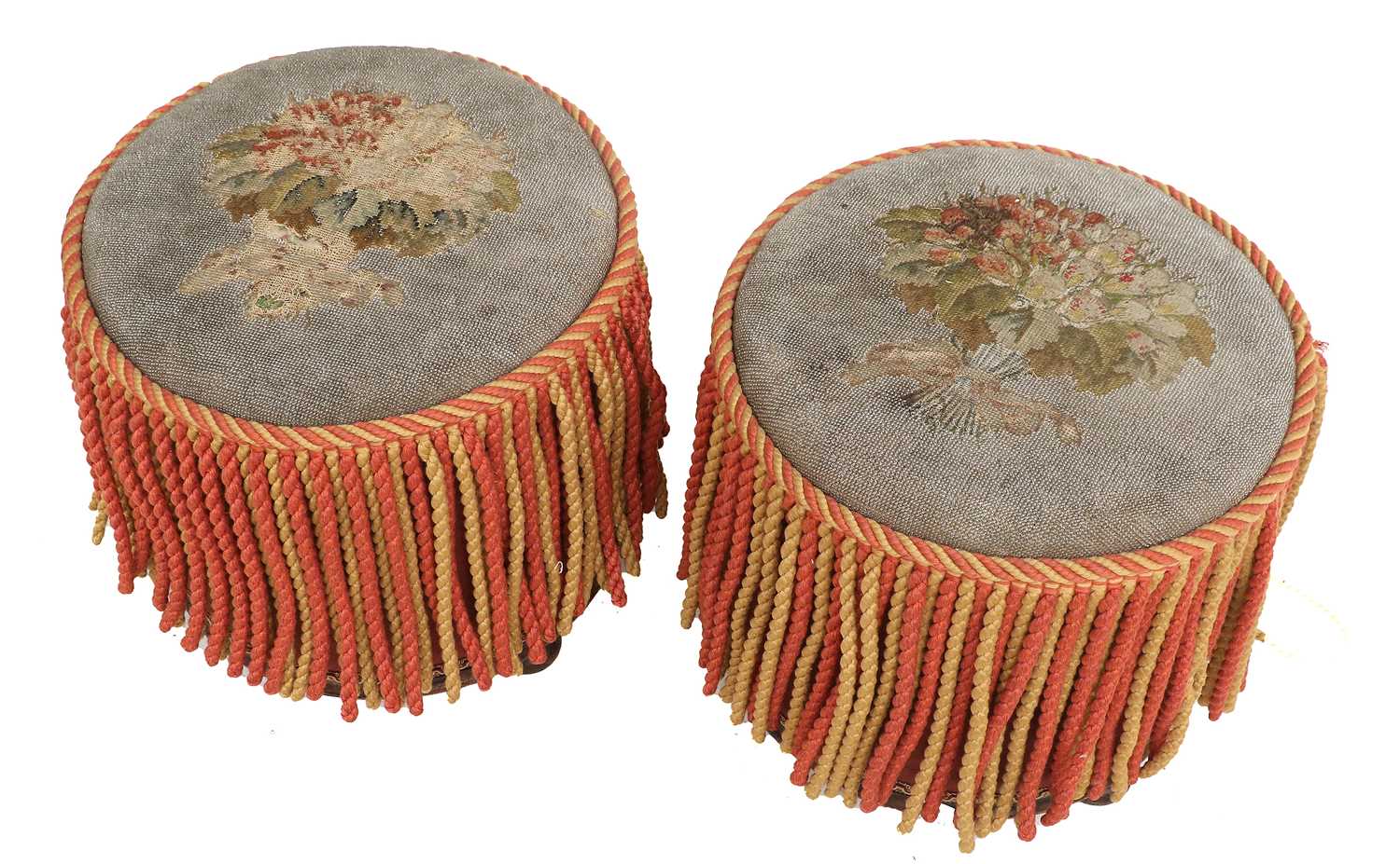 A Pair of Victorian Rosewood-Framed Circular Stools, 2nd half 19th century, with original beadwork - Image 2 of 2
